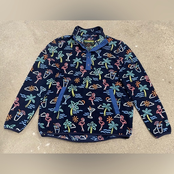 Chubbies Neon Lights Palm Tree Flamingo Unisex Fleece Pullover Jacket Large - Picture 5 of 14